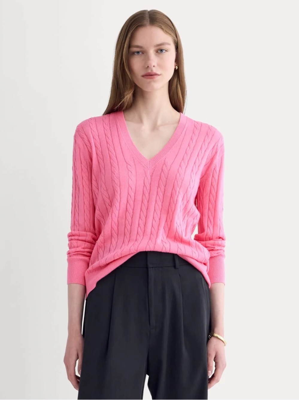 NWT Everlane The Cable V-Neck in Cotton Cashmere